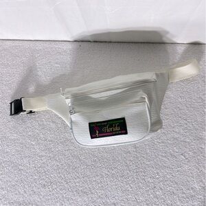 Vintage White Faux Leather Florida Sport Fanny Pack Bum Bag Retro Festival